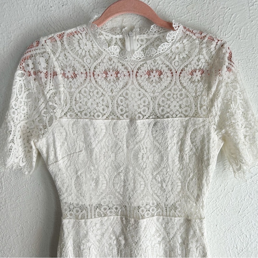 Lulu’s Remarkable White Sheer Lace Short Sleeve Dress Sz Medium Bridal Wedding - Picture 3 of 7